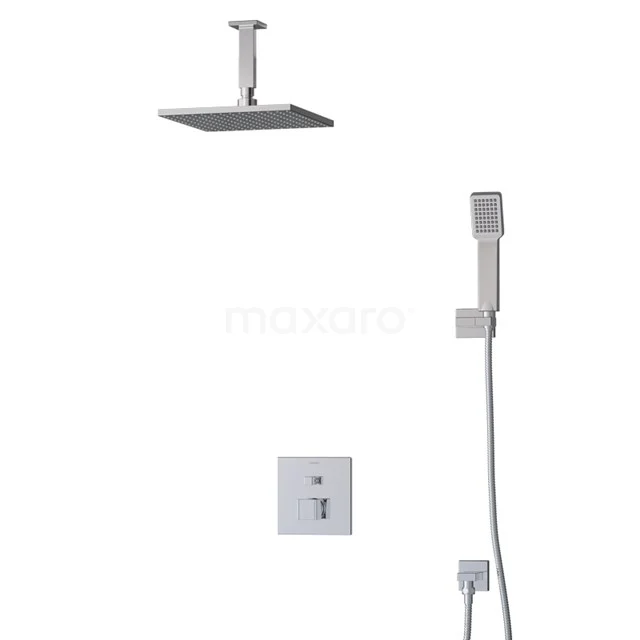 Regendusche Cubic Chrom 25cm Unterputz Einhebelmischer Chrom BIC22-00354 Viereckige Edelstahl Regendusche Set mit Handbrause und eingebauter Thermostatarmatur, ideal für einen modernen Badezimmerstil.