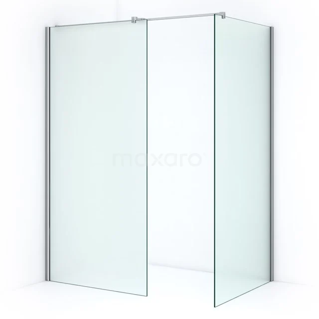 Shower screen made of clear glass with aluminium profiles, modern design, ideal for spacious bathroom interiors.