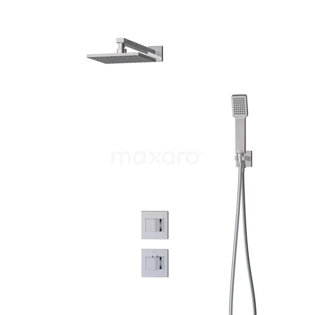 Cubic Regenduschen Einbau | Chrom 20 cm Regenduschen Thermostatisch BIC22-00367 Edelstahl Einbau Regendusche Set mit quadratischem Duschkopf, Handbrause und Thermostatknöpfen für moderne Bäder.