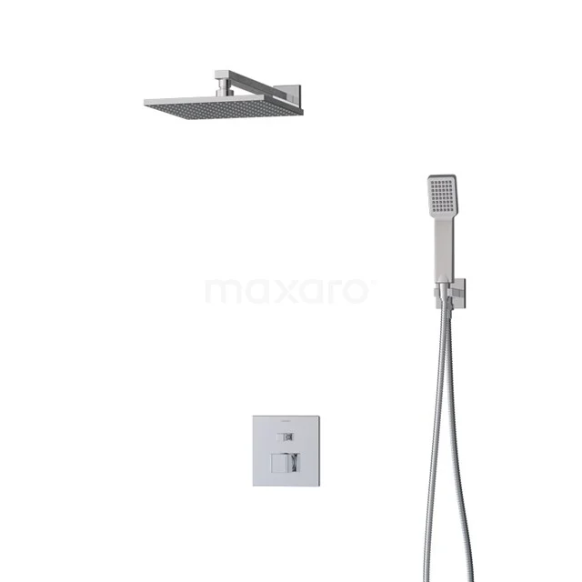 Cubic Regenduschen Einbau | Chrom 25 cm Regenduschen Eingriff BIC22-00370 Inbouw Regenduschen-Set quadratisch Edelstahl, einschließlich Handbrause und Wandplatte, modernes Design für einen eleganten Badezimmerstil.