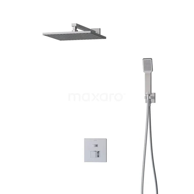 Viereckige Edelstahl-Regendusche mit Handbrause, Einbauset für einen modernen Badezimmerstil.