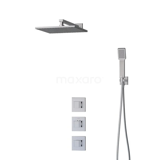 Cubic Rain shower Built-in | Chrome 30 cm Rain shower Thermostatic BIC22-00376 Square stainless steel rain shower set with concealed thermostat, handheld shower and sleek finish, perfect for a modern bathroom.