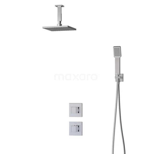 Cubic Regenduschen Einbau | Chrom 20 cm Regenduschen Thermostatisch BIC22-00379 Viereckige Regendusche-Set in Chrom, mit Handbrause und Montageplatte. Modernes Badezimmerdesign, ideal für luxuriöse Duschräume.