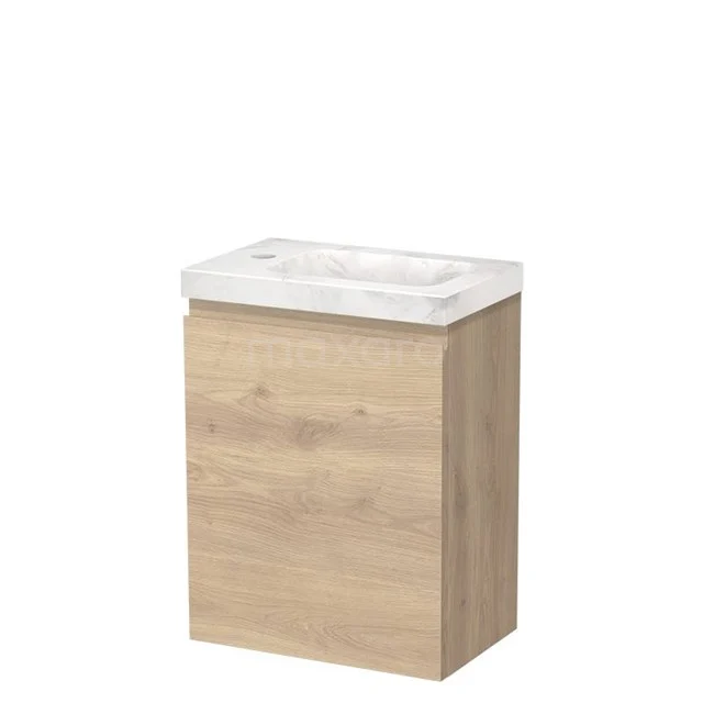 Modulo Pico WC-Möbel mit Waschbecken | 40 cm Hellbraune Eiche Grifflose Front Waschbecken Weißer Marmor Naturstein TMW10-00587