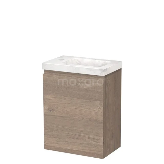 Modulo Pico WC-Möbel mit Waschbecken | 40 cm Mittelbraune Eiche Grifflose Front Waschbecken Weißer Marmor Naturstein TMW10-00591