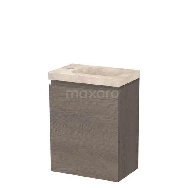 Modulo Pico Toilet unit with basin | 40 cm Dark brown oak Handleless front Basin Travertine Natural stone TMW10-00650