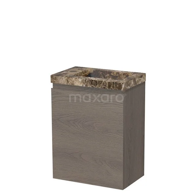 Modulo Pico WC-Möbel mit Waschbecken | 40 cm dunkelbraune Eiche grifflose Front Waschbecken Dark emperador Naturstein TMW10-00704 Modulo Pico WC-Möbel mit Waschbecken | 40 cm dunkelbraune Eiche grifflose Front Waschbecken Dark emperador Naturstein TMW10-00704
