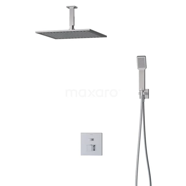 Cubic Regenduschen Einbau | Chrom 35 cm Regenduschen Eingriff BIC22-00390 Viereckige Regendusche Set in Chrom mit integrierter Handbrause, minimalistisches Design für einen modernen Badezimmerstil.