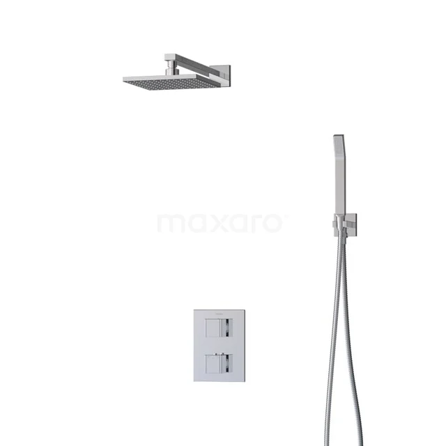 Regendusche Cubic Chrom 20cm Unterputz-Thermostat Chrom BIC22-00393 Viereckige chromatische Regendusche mit Handbrause und Einbau-Thermostat, modernes Design für luxuriöse Badezimmererfahrung.