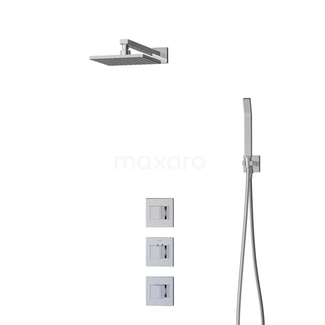 Cubic Rain shower Built-in | Chrome 20 cm Rain shower Thermostatic BIC22-00396 Recessed rain shower set Chrome, square design with handheld shower and thermostat buttons for luxurious bathroom experience.