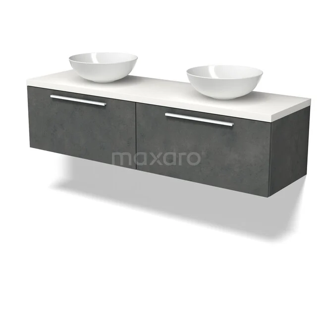 Modulo Plato Vanity units for countertop basin | 160 cm Dark grey concrete Flat front Matte white worktop 2 Side-by-side drawers BMK12-02146