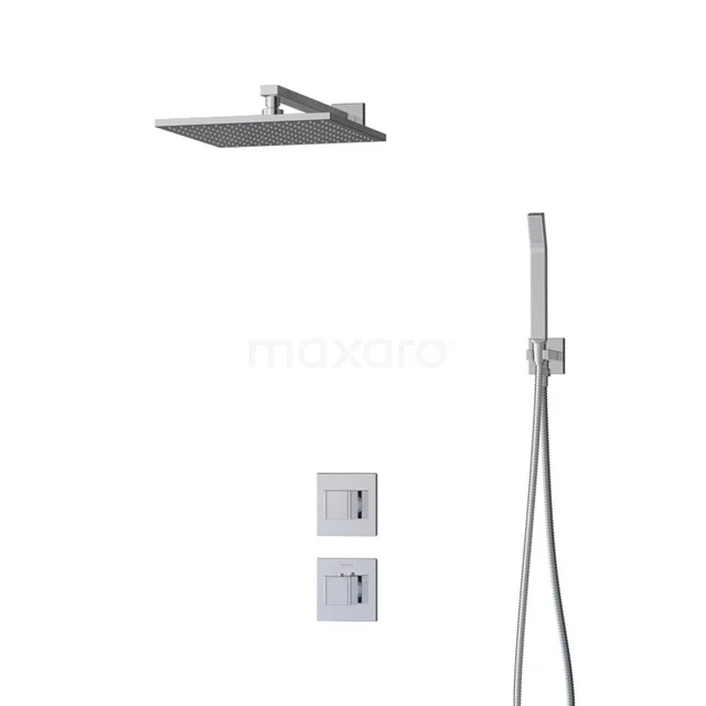 Cubic Rain shower Built-in | Chrome 30 cm Rain shower Thermostatic BIC22-00403 Square stainless steel rain shower with handheld shower, recessed set and chrome finish, ideal for a modern bathroom.