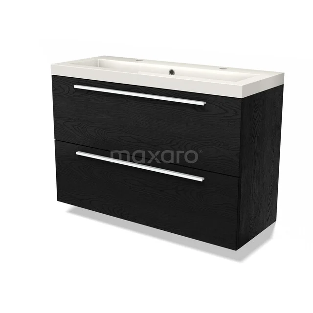 Modulo Slim Vanity units with basin | 100 cm Black oak Flat front Mineral marble 2 Stacked drawers BMW37-01038