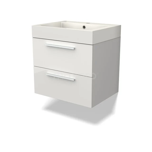 Canto Vanity units with basin | 60 cm High-gloss white front Mineral marble 2 Stacked drawers BMW02-00055