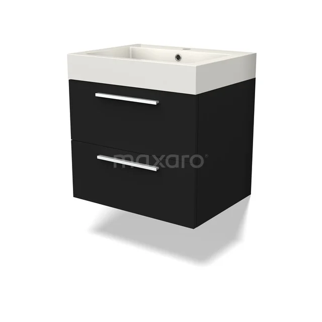 Canto Badkamermeubel met wastafel | 60 cm Zwart front Mineraalmarmer 2 lades onder elkaar BMW02-00056