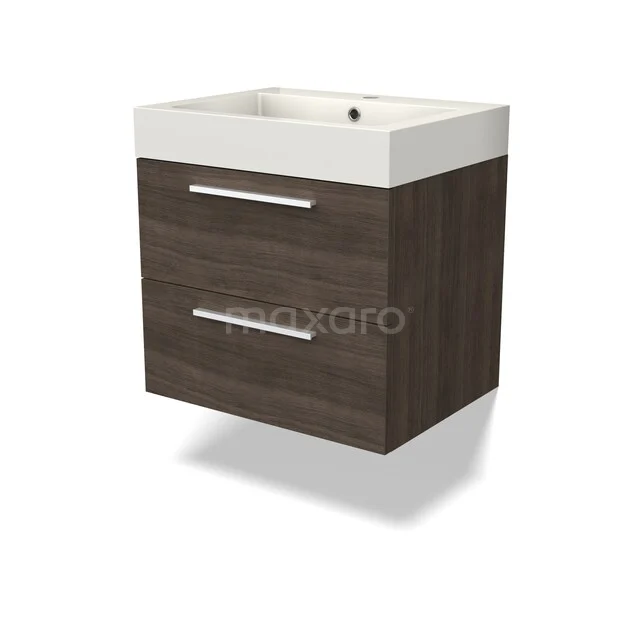 Canto Badkamermeubel met wastafel | 60 cm Donkerbruin essen front Mineraalmarmer 2 lades onder elkaar BMW02-00057