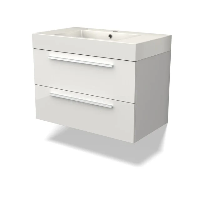 Canto Vanity units with basin | 80 cm High-gloss white front Mineral marble 2 Stacked drawers BMW02-00058