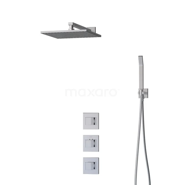 Cubic Regenduschen Einbau | Chrom 30 cm Regenduschen Thermostatisch BIC22-00404 Viereckige Edelstahl-Regendusche mit Handbrause und Einbauthermostat; modernes Design für luxuriöse Bäder.