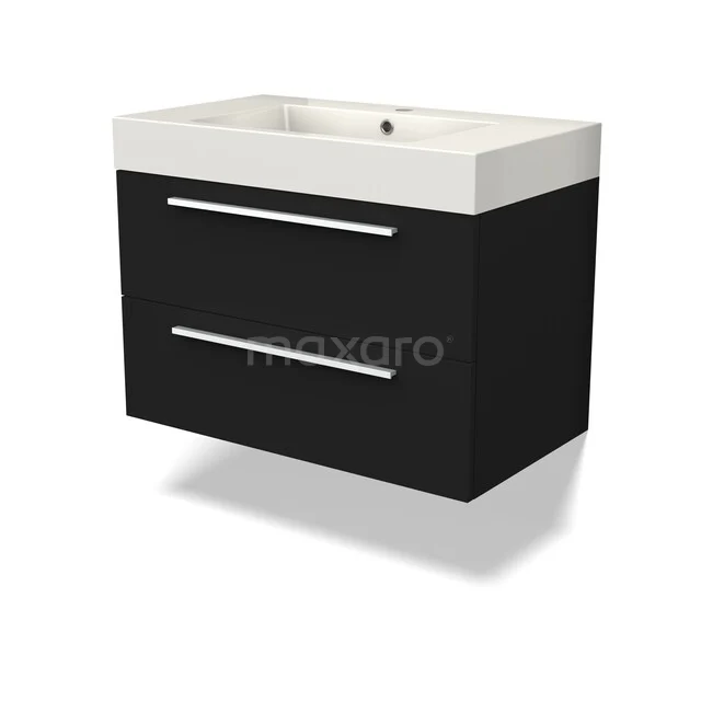 Canto Badkamermeubel met wastafel | 80 cm Zwart front Mineraalmarmer 2 lades onder elkaar BMW02-00059