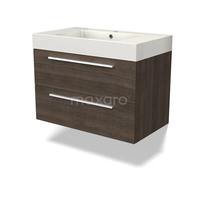 Canto Vanity units with basin | 80 cm Dark brown ash front Mineral marble 2 Stacked drawers BMW02-00060