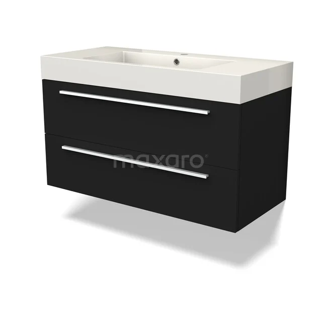Canto Bathroom furniture with sink | 100 cm Black front Mineral marble 2 Stacked drawers BMW02-00062