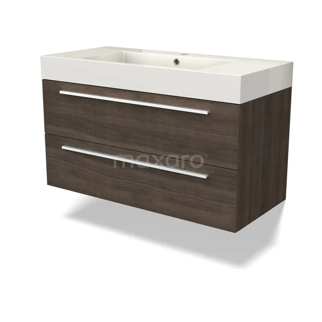 Canto Bathroom furniture with sink | 100 cm Dark brown ash front Mineral marble 2 Stacked drawers BMW02-00063