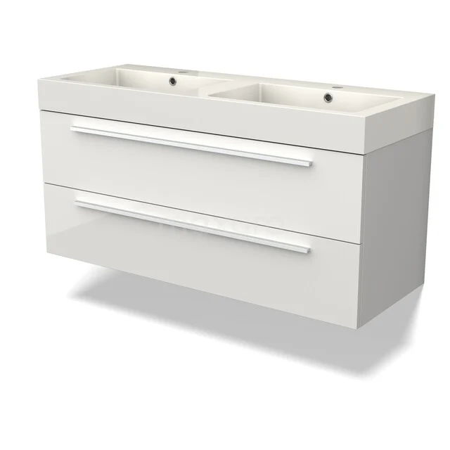 Canto Vanity units with basin | 120 cm High-gloss white front Mineral marble 2 Stacked drawers BMW02-00065