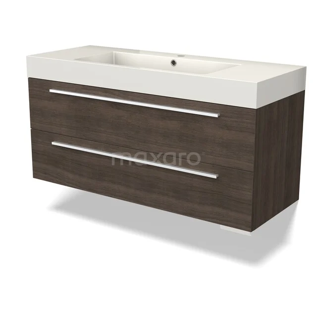 Canto Badkamermeubel met wastafel | 120 cm Donkerbruin essen front Mineraalmarmer 2 lades onder elkaar BMW02-00068