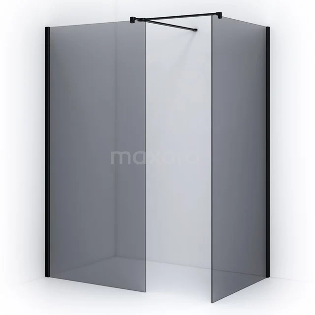 Pearl Inloopdouche | 100x100 cm Mat zwart Rookglas 2 vaste wanden IPB1010501M