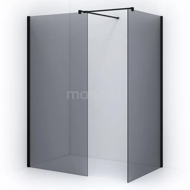 Pearl Walk-in shower | 80x80 cm Matte black Smoke glass 2 fixed walls IPB0808501M Matte black corner shower screen with frosted glass and aluminium profiles, ideal for modern bathroom design.