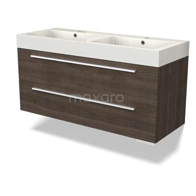 Canto Badkamermeubel met wastafel | 120 cm Donkerbruin essen front Mineraalmarmer 2 lades onder elkaar BMW02-00069