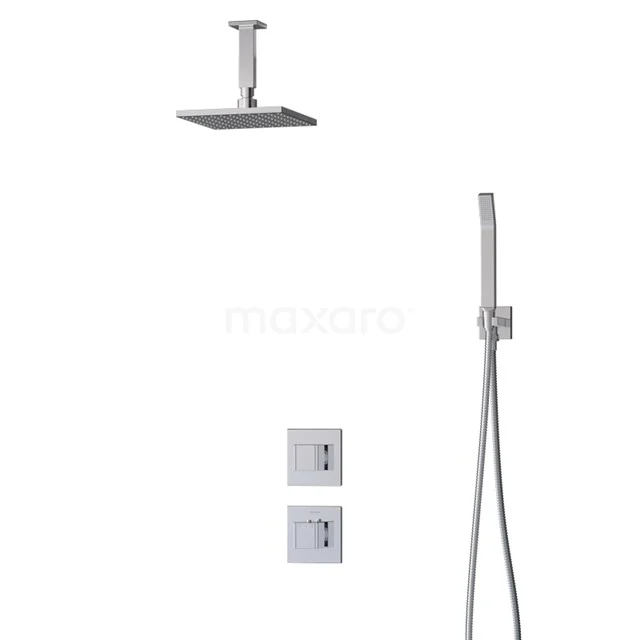 Cubic Rain shower Built-in | Chrome 20 cm Rain shower Thermostatic BIC22-00407 Square rain shower set in chrome with handheld shower and built-in controls, ideal for a modern bathroom style.