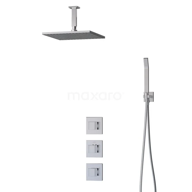 Cubic Regenduschen Einbau | Chrom 30 cm Regenduschen Thermostatisch BIC22-00416 Viereckige Regendusche-Set, Chromfarbe, Deckenmontage mit Handbrause und Thermostat; ideal für ein luxuriöses Badezimmererlebnis.