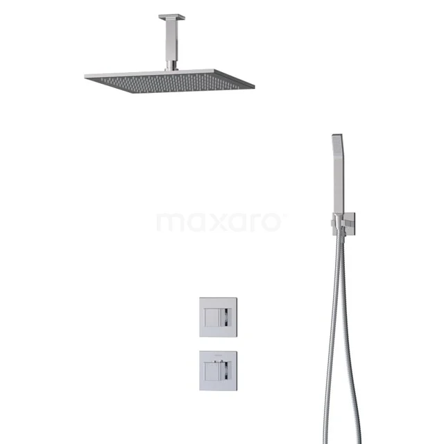 Cubic Rain shower Built-in | Chrome 35 cm Rain shower Thermostatic BIC22-00419 Stainless steel concealed rain shower set with square overhead shower, handheld shower and sleek thermostat, ideal for a modern bathroom.