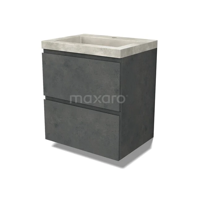 Modulo Badkamermeubel met wastafel | 60 cm Donkergrijs beton Greeploos front Beton 2 lades onder elkaar BMW17-04589