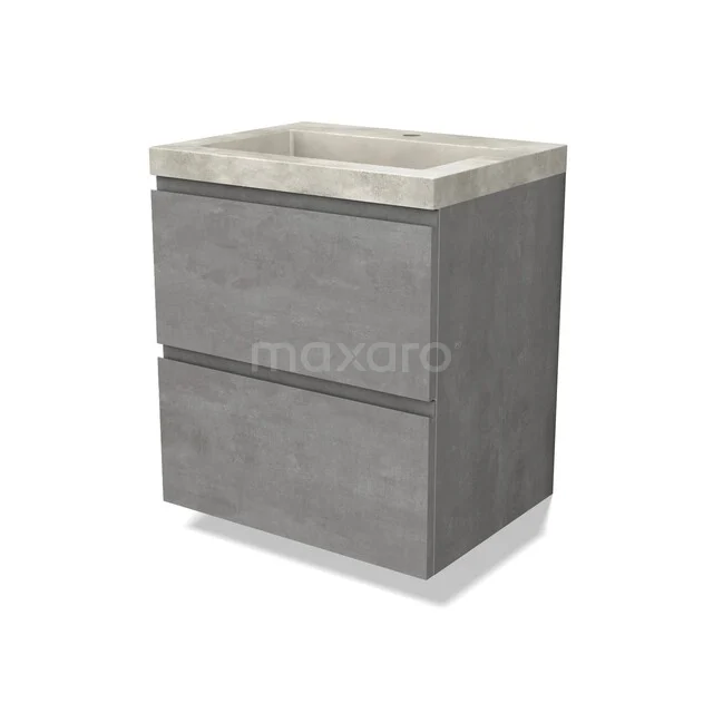 Modulo Badkamermeubel met wastafel | 60 cm Lichtgrijs beton Greeploos front Beton 2 lades onder elkaar BMW17-04498