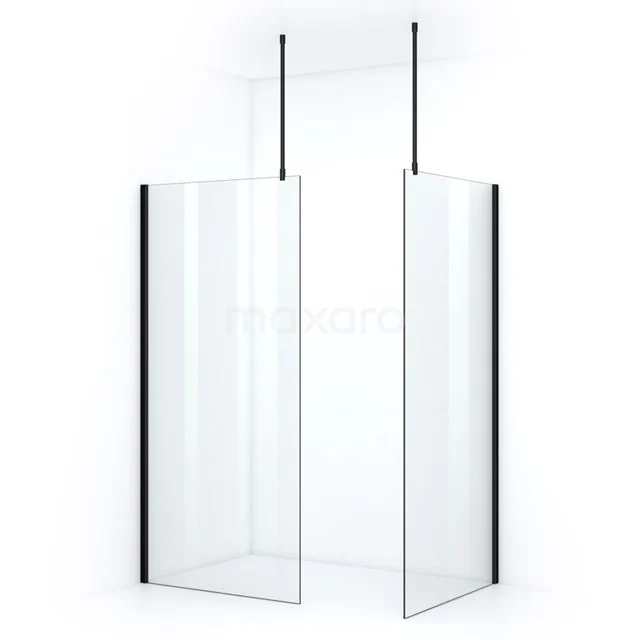 Pearl Walk-in shower | 90x90 cm Matte black Clear glass 2 fixed walls IPB0909700MN Glass corner shower enclosure with minimalist design and black accents, perfect for a modern bathroom design.