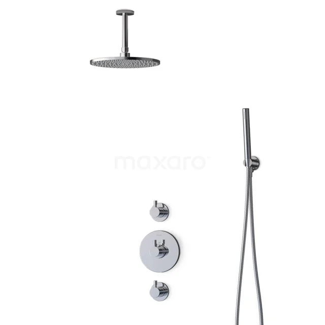Radius Regenduschen Einbau | Chrom 25 cm Regenduschen Thermostatisch BIC55-00025 Runde chromatische Regendusche mit Handbrause, Einbausystem für das Badezimmer, elegantes Design und moderne Ausführung.