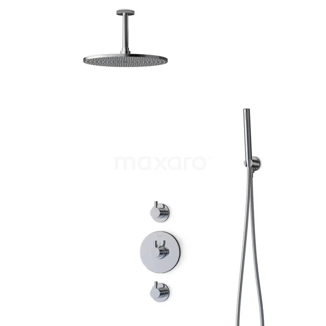 Radius Regenduschen Einbau | Chrom 30 cm Regenduschen Thermostatisch BIC55-00030 Minimalistische runde Regendusche-Set mit verchromter Oberfläche, einschließlich Handbrause und Thermostatknöpfen für moderne Bäder.