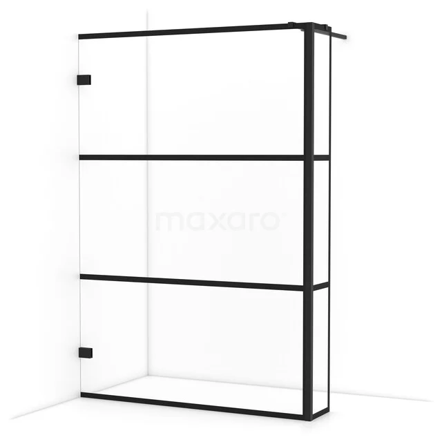 Diamond Inloopdouche | 140 cm Mat zwart Helder met 4 zwarte strepen Vaste wand met zijwand IDC1403328MBN