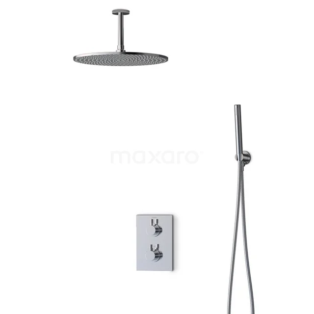 Matt Schwarz Einbau Regendusche Set mit Handbrause, runder Kopfbrause und Messingverarbeitung, ideal für ein modernes Badezimmer.