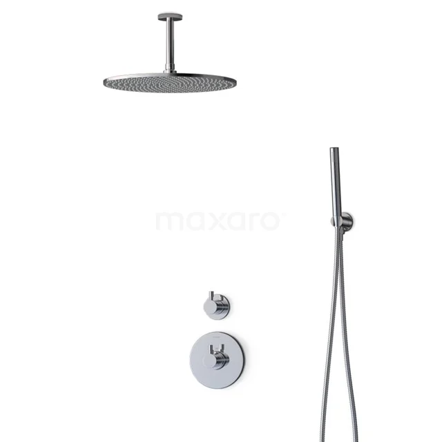 Matte black rain shower set with round head shower, handheld shower and mixer tap, modern design for the bathroom.