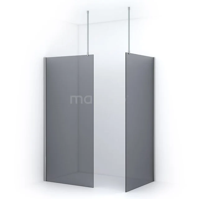 Matte black glass shower screen with aluminium profiles, suitable for modern bathrooms, including ceiling supports.