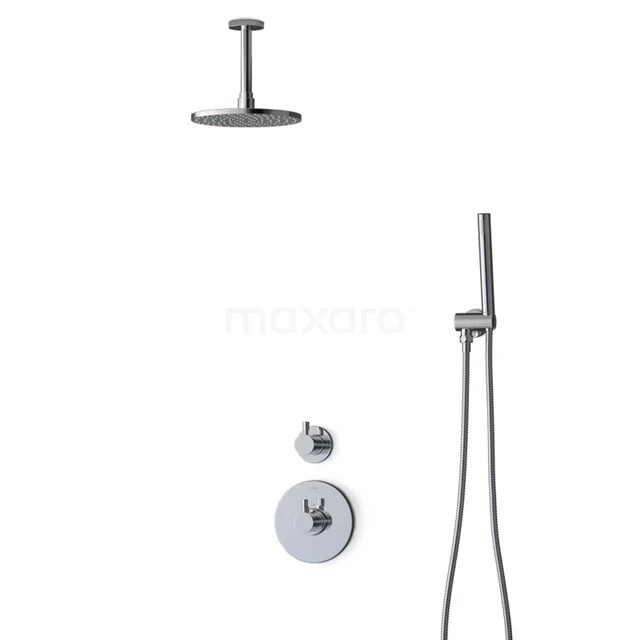 Radius Rain shower Built-in | Chrome 20 cm Rain shower Thermostatic BIC55-00054 Matte black rain shower set with round head shower, handheld shower and thermostatic mixer, ideal for a modern bathroom style.