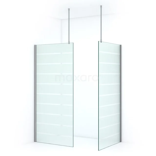 Pearl begehbare Dusche | 90x90 cm Chrom 2 feste Wände IPB0909706C Glas Duschwand mit Aluminium Profilen und Matt Weiß Streifenmuster, perfekt für ein modernes Badezimmer.