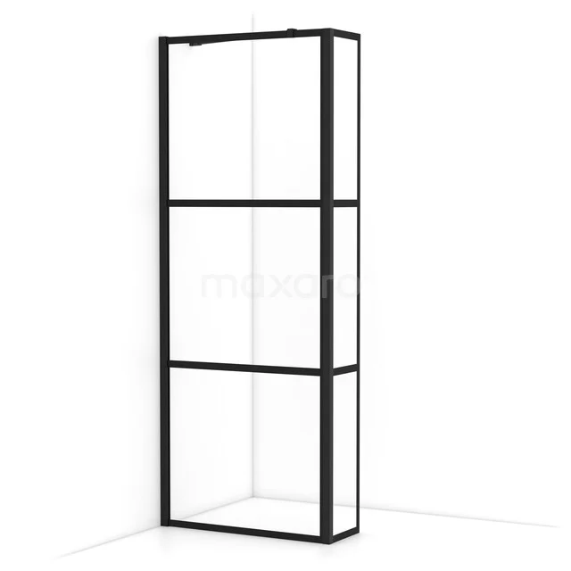 Diamond Inloopdouche | 80 cm Mat zwart Helder met 4 zwarte strepen Vaste wand met zijwand IDC0803218MBN