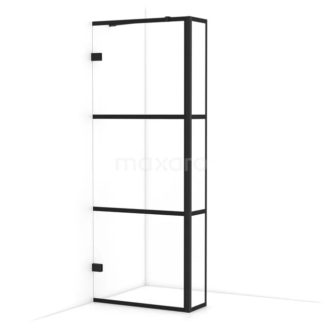Diamond Inloopdouche | 80 cm Mat zwart Helder met 4 zwarte strepen Vaste wand met zijwand IDC0803228MBN