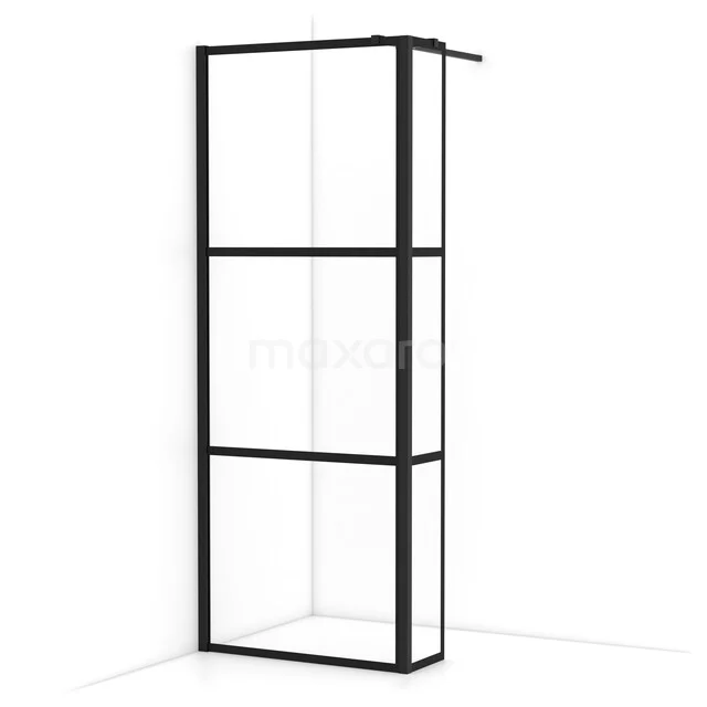 Diamond Inloopdouche | 80 cm Mat zwart Helder met 4 zwarte strepen Vaste wand met zijwand IDC0803318MBN