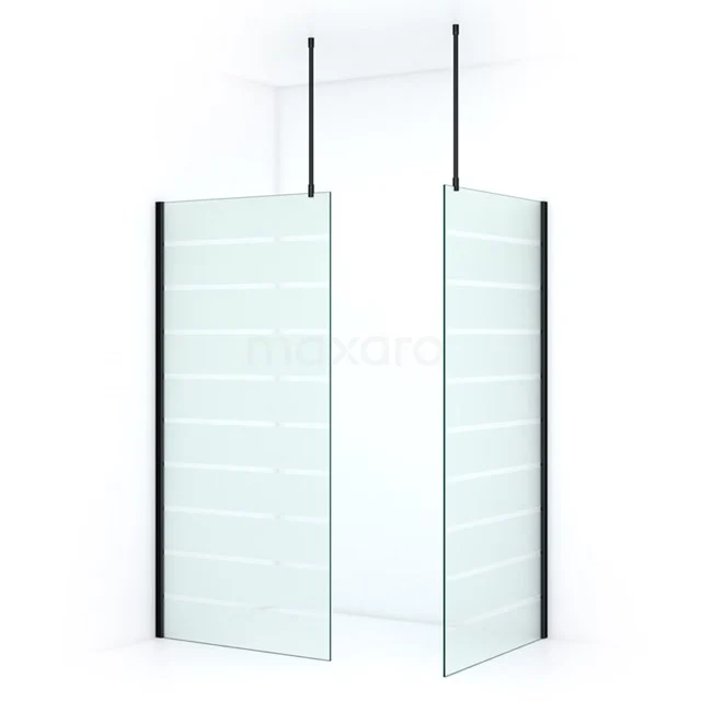 Double frosted glass shower screen with aluminium profiles, sleek design and adjustable supports for a modern bathroom.