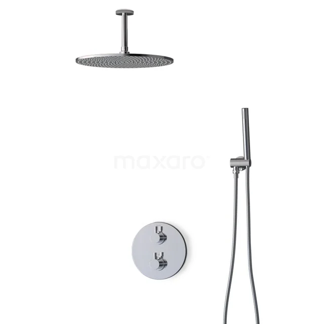 Matte schwarze Regendusche Set mit einer runden Kopfbrause, Handbrause und Einbau-Thermostat; stilvoll für jedes moderne Badezimmer.